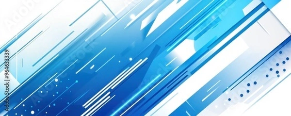Fototapeta Dynamic abstract blue and white geometric lines background with futuristic digital elements