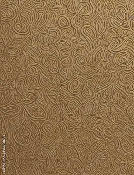 Fototapeta Exquisite golden color wallpaper texture, decorated colorful yellow ornate patterns paper detailed macro closeup photography