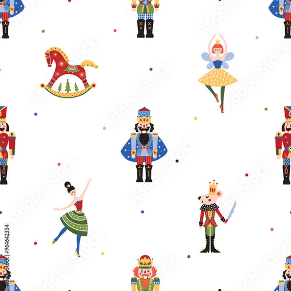 Obraz Cute Christmas vector seamless Nutcracker pattern. Can be used for wallpaper, pattern fills, web page background, surface textures.