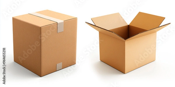 Obraz Set of realistic cardboard boxes on white isolated background. shipping and packing concept.