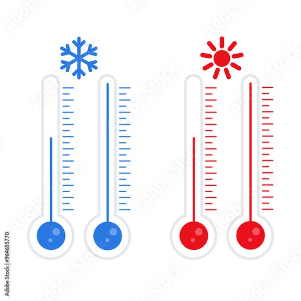 Fototapeta Celsius thermometer. Air temperature indicator. Meteorological measurement. Vector illustration.