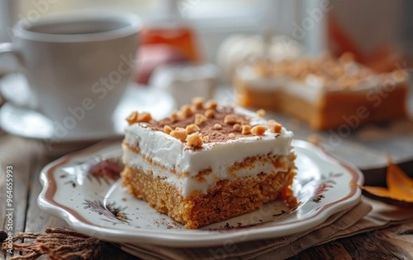 Fototapeta Delicious Pumpkin Spice Cake Slice