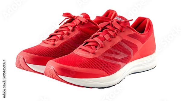 Fototapeta A pair of red running shoes isolated on white background