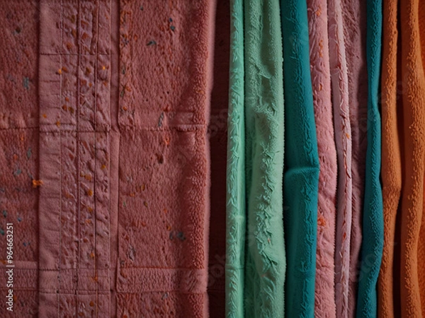 Fototapeta Colorful towels absorbent cloth, textured colored fabric detailed closeup textile photography
