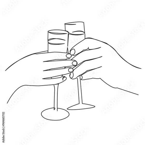 Fototapeta One continuous single drawing line art doodle glass, drink, champagne, alcohol, celebration. Isolated image hand draw contour on a white background
