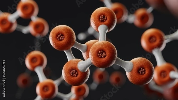 Obraz Intricate 3D Render of Hemoglobin Molecule with Focus on Its Protein Chains and Central Iron Atoms in Heme Groups.