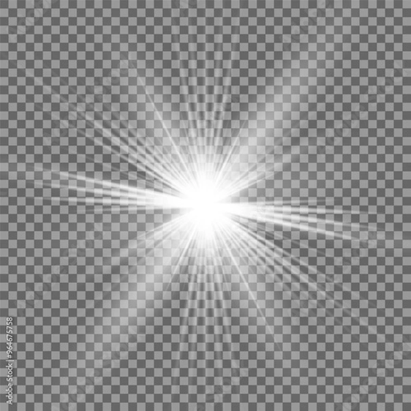 Obraz White beautiful light explodes with a transparent explosion. Vector, bright illustration for perfect effect with sparkles. Bright Star. Transparent shine of the gloss gradient, bright flash.