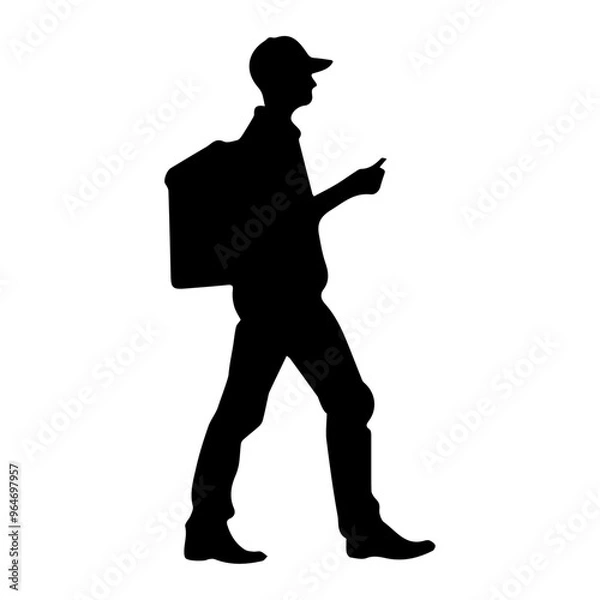 Obraz Silhouette of a walking courier on a transparent background