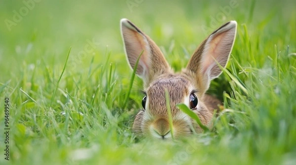 Fototapeta Curious Rabbit in Grass