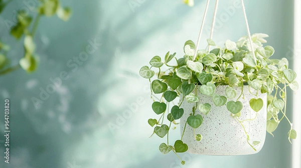 Obraz A white pot with a plant hanging from it