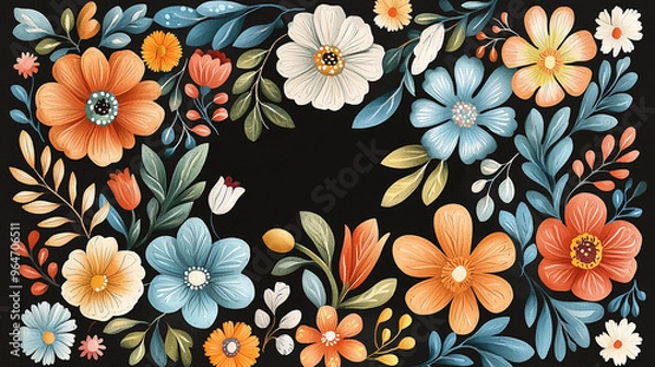 Fototapeta A colorful floral design on a black background
