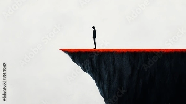 Fototapeta A Tense Journey: Depressed Soul Moving Unknowingly Toward the Abyss, Blind to the Danger on the Flat Path