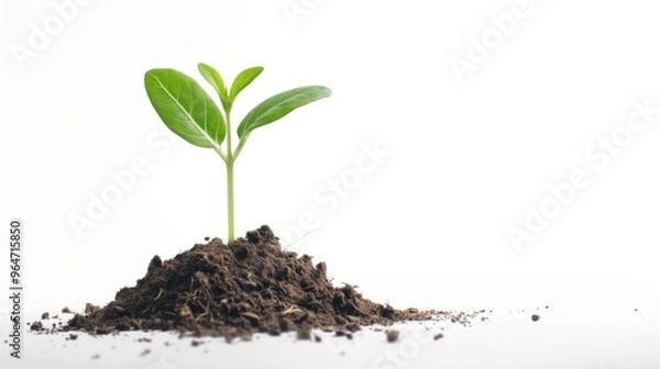 Obraz Tiny plant sprouting from the ground in white space
