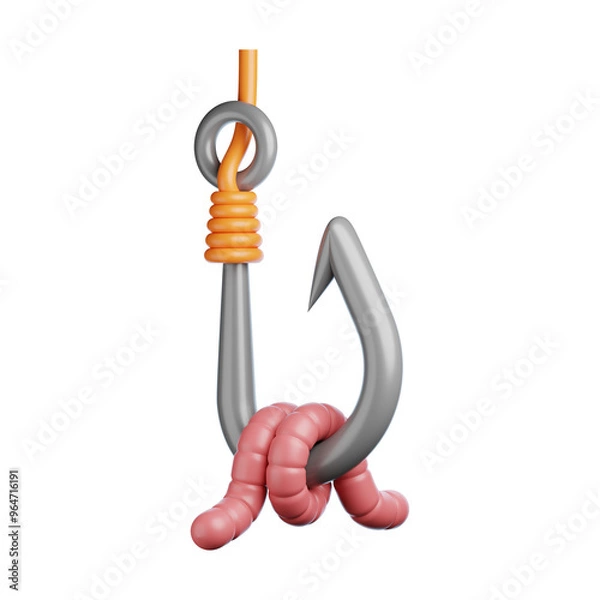 Fototapeta Premium fishing hook and worm icon 3d rendering on isolated background