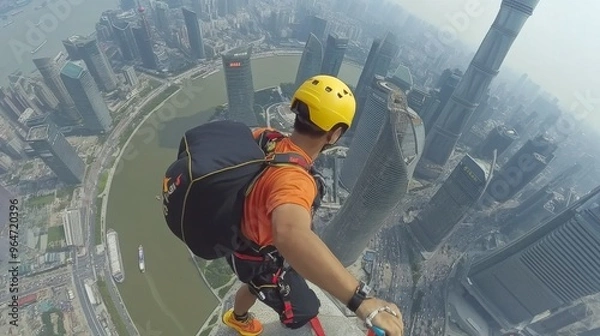 Obraz Thrill Seeker on Skyscraper Edge
