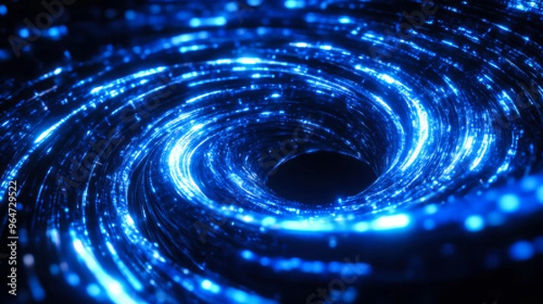 Fototapeta Bright blue swirling vortex depicting cosmic energy and motion in a dark space setting, creating an otherworldly effect