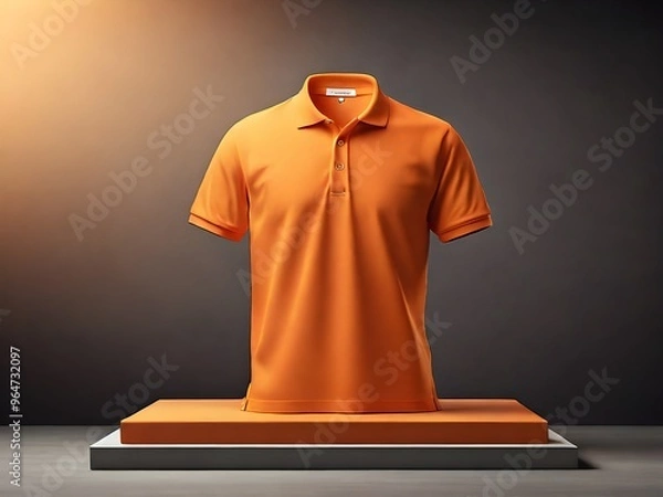 Obraz Mockup 3D orange T-shirt polo shirt, Blank collared shirt mockup, front, side and back views, tee design presentation for print, 3d rendering, 3d illustration