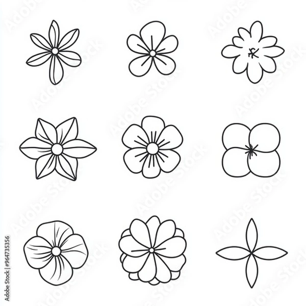 Obraz Blooming Simplicity: A collection of nine minimalist flower illustrations, perfect for nature-inspired designs and projects.