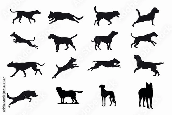 Obraz vector, isolated black silhouette of a dog, collection