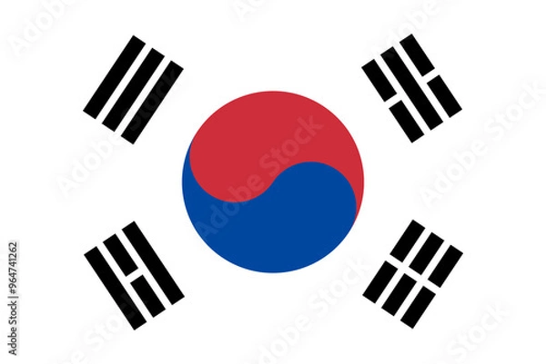 Obraz The official national flag of South Korea. Flag of the Republic of Korea. Correct proportions and colors. Vector illustration