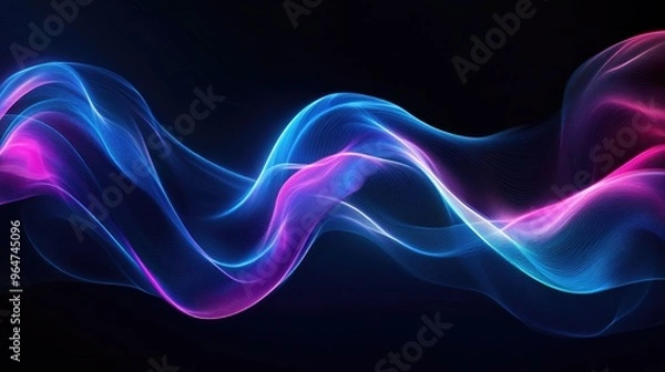 Fototapeta Abstract Blue and Pink Neon Waves, Digital Art, Minimalist Design, Futuristic Background, Motion Graphics