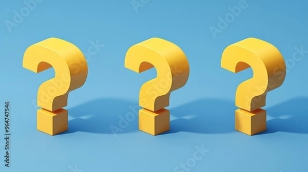 Fototapeta Three yellow question marks are standing on a blue background