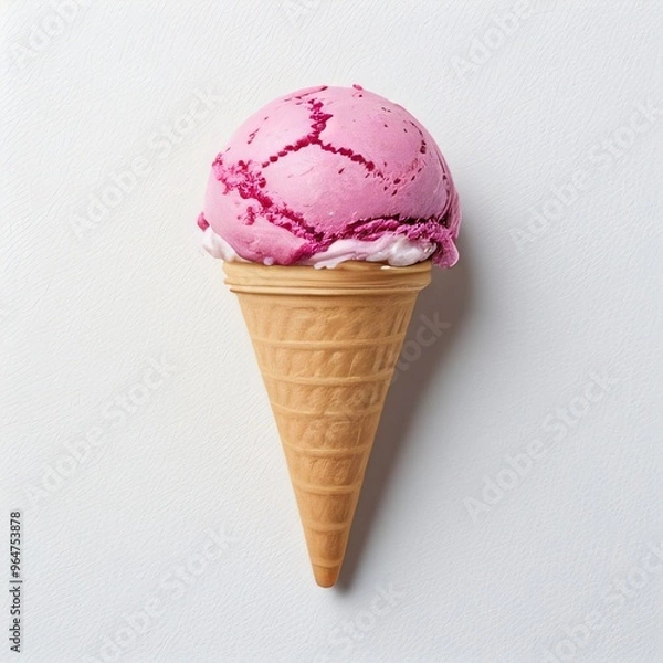 Obraz Pink soft serve ice cream in a cone on white background..