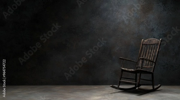 Obraz Rustic Rocking Chair Against Dark Wall Background