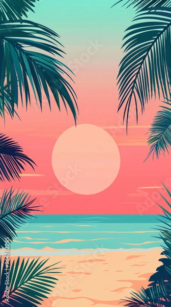 Fototapeta Colorful abstract summer background, beach sunset poster template