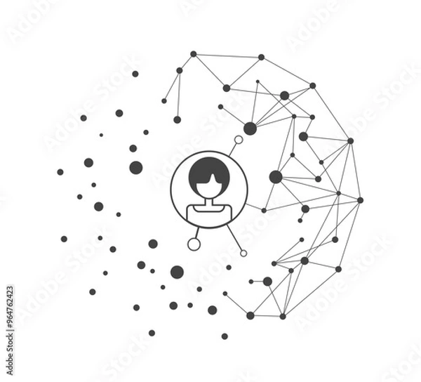 Fototapeta Connected dots, data concept, black and white, transparent background geometric vector illustration for business and technology, user, persona connected with global data in science