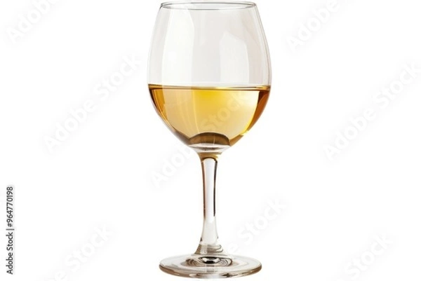 Fototapeta A glass of white wine placed on a plain white background, perfect for use in food and beverage marketing campaigns or as a simple design element