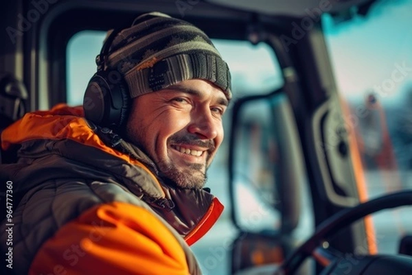 Fototapeta A person enjoying music on the go in a vehicle
