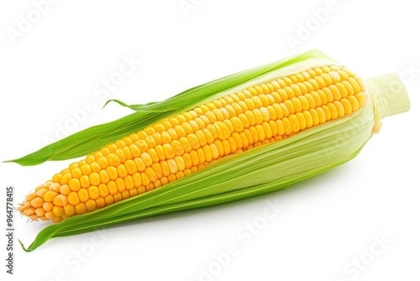 Fototapeta A close-up view of a single ear of corn sitting on a white background
