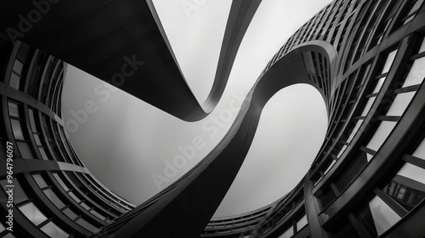 Obraz a perspective image of two buildings in the middle of two spirals