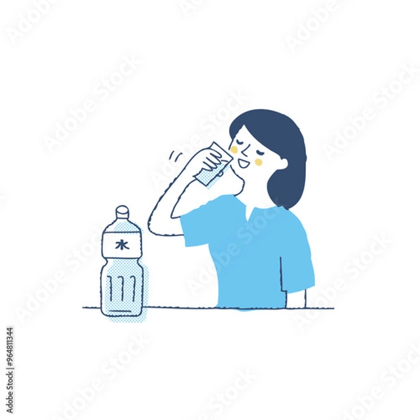 Obraz コップの水を飲んでいる女性