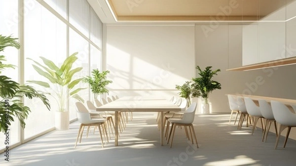 Obraz Modern Minimalist Meeting Room with Stylish Decor and 3D Sunlight Window