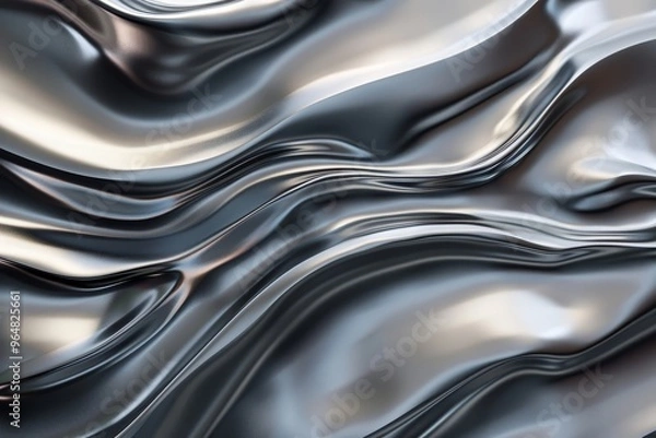 Fototapeta A reflective metallic surface showcases smooth, undulating lines that create an intricate and mesmerizing abstract texture in soft light.