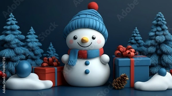 Fototapeta Happy New Year 2025 Number. Symbols realistic cartoon 3d render with gift box. Christmas decoration. Celebrate party color sign 2025. Xmas Poster, banner. ai generated