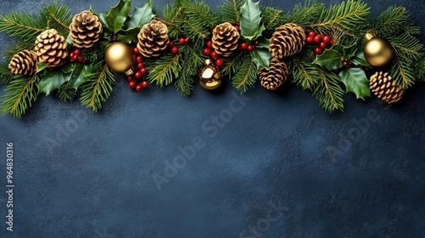Obraz Happy Holidays, season's greetings and new year vector template with Christmas element decoration. ai generated