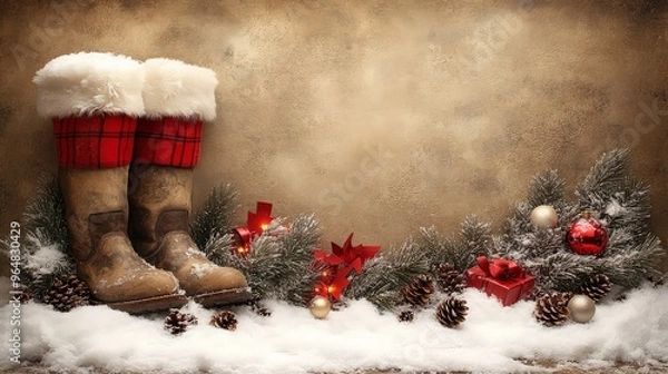 Obraz Happy Holidays, season's greetings and new year vector template with Christmas element decoration. ai generated