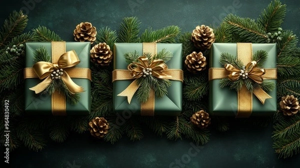 Obraz Happy Holidays, season's greetings and new year vector template with Christmas element decoration. ai generated