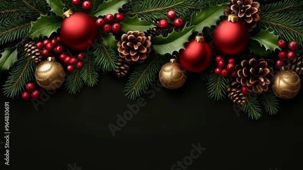 Fototapeta Happy Holidays, season's greetings and new year vector template with Christmas element decoration. ai generated