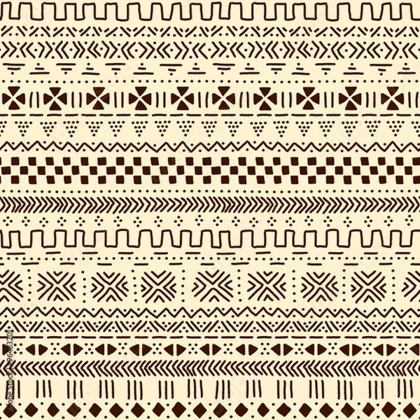 Obraz Beige and brown traditional ethnic african mudcloth fabric seamless pattern, vector