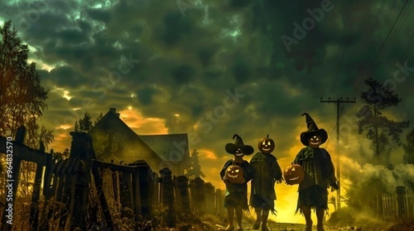 Fototapeta Pumpkin-Headed Scarecrows