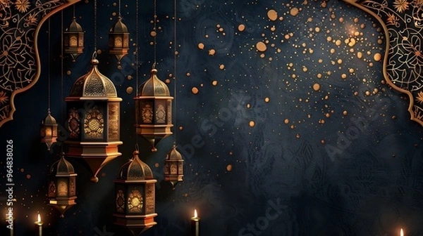 Fototapeta Golden Ramadan Lanterns with Ornate Design on a Dark Background