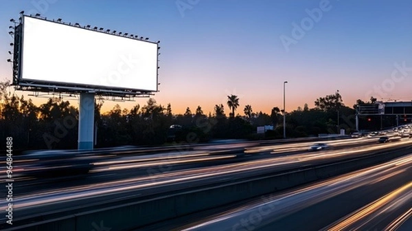 Fototapeta A stock photo featuring a large, empty billboard standing tall alongside a busy highway.