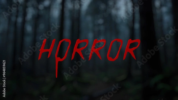 Fototapeta Haunted Forest setting with a Focus on Horror Text with Dripping Blood	
