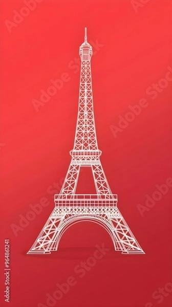 Fototapeta Elegant Eiffel Tower vector on clean, vibrant red background design