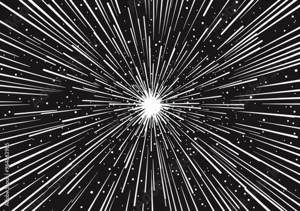 Fototapeta Illustration of a luminous starburst with radiant particles and rays forming a stunning abstract ray background