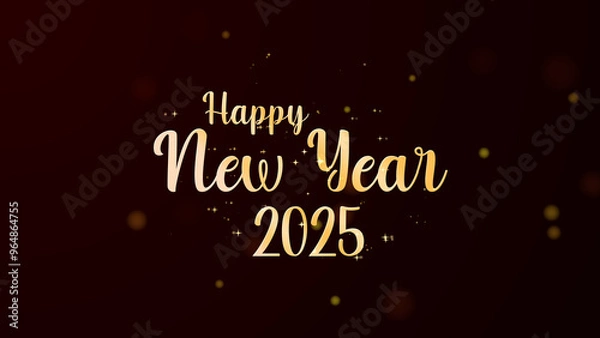 Fototapeta Elegant New Year 2025 Greeting with Golden Text and Sparkling Lights	